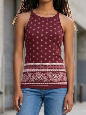 (NWOT) No Boundaries Women’s Burgundy & Pink Tank Top , Large (11-13)